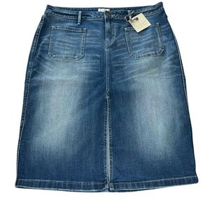 Hinge Denim Skirt XL Front Pockets Knee Length Blue Jean Casual‎ Boho Chic NWT